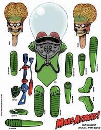 A Fun Decorative Paper Toy Of An Articulated Alien From 1996 S Mars Attack Sci Fi Comic Horror Movies Created By Des Paper Dolls Paper Toys Paper Puppets
