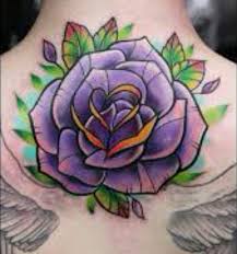 Beautiful Traditional Style Rose Tattoo In Purple Purple Rose Tattoos Purple Tattoos Rose Tattoo Design