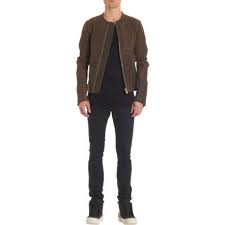 Rick Owens Stiff Leather Collarless Jacket At Barneys Com Collarless Jacket Clothes Black Jeans