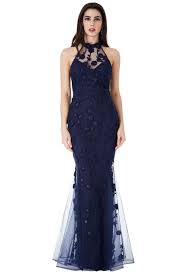 Maxi Length Halter Neckline Sleeveless Mermaid Hem Tulle Floral Embroidered Concealed Zip Fastener At Th Dresses Evening Dresses Uk Embroidered Maxi Dress