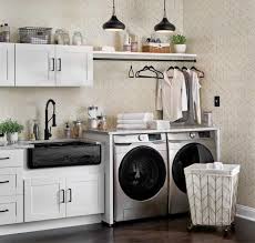 Like the idea of a little pet door (bottom left) for a litter box. Explore Farmhouse Laundry Room Styles For Your Home