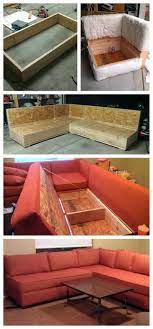 Diy Sofa Sectional With Storage Uses Store Bought Cushions Just Build Base And Staple Fabric Over It Diy Furniture Couch Diy Sofa Diy Furniture