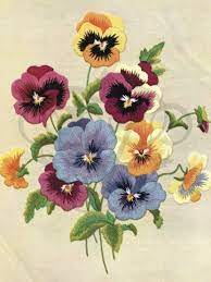 Vintage Embroidered Pansy Flowers Jpeg Image Embroidery Flowers Pattern Creative Embroidery Hand Embroidery Designs