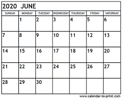 Individual month printable calendar june 2020. June 2020 Calendar Printable