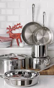 All Clad D3 Stainless 10 Piece Cookware Set With Bonus Reviews Crate And Barrel Cookware Set Cookware And Bakeware All Clad