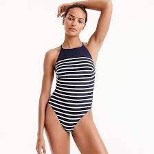 High Neck One Piece Swimsuit In Nautical Stripe This Uberflattering One Piece Features A High Neckline For F One Piece Swimsuit Trendy Piece Swimsuit One Piece