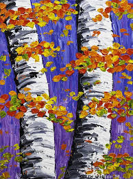 Birch Trees In Fall Paintings White Birch Trees In Fall On Purple Background Painting By Keith Webber Jr In 2020 Birch Tree Art Birch Tree Painting Tree Art