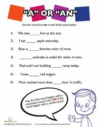 A Or An Worksheet Education Com 2nd Grade Worksheets Grade R Worksheets First Grade Worksheets