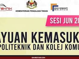 Berita baik buat semua pelajar yang berminat dan berkelayakan khususnya lepasan spm/ setaraf. Permohonan Rayuan Kemasukan Ke Politeknik Kolej Komuniti Sesi Jun 2020 Edu Bestari