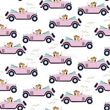 Car Retro Cute Girl Seamless Pink Pattern Wallpaper Stock Vector Illustration Of Motor Cabriolet 119768557
