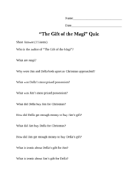There's a gift quiz for everyone. The Gift Of The Magi By O Henry Quiz By Shirley Spalding Tpt