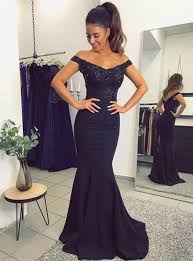 Black And Blue Prom Dress Off The Shoulder V Neck Long Mermaid Bridesmaid Dresses Beaded Lace Satin Gowns Lace Evening Dresses Prom Dresses Blue Dark Blue Prom Dresses