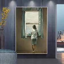 Amazon.co.jp : 窓辺の少女サルバドールダリ女性キャンバス絵画ポスターとプリントリビングルームの装飾のための壁の芸術の写真20X30cmフレームワーク  : ホーム＆キッチン