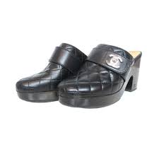 Chanel Black Leather Quilted Clogs W Cc Twist Lock At 1stdibs