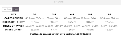 size charts great pretenders usa