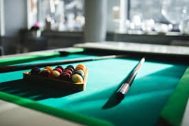 Billiard Balls On Green Table With Billiard Cue Billiard Balls Green Table Billiard Cue Nobody Time Hobby Balls Game Billard Snooker Cue Pool Game Pool