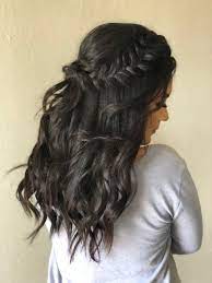 Thick Dark Braided Hair Braidstyle Bridesmaid Hair With Braids Long Dark Hair Half Up Half Down Bridesmaid Hair Medium Length Bridesmaid Hair Long Dark Hair