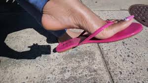 DCFootqueen public street pink flops dangling tease