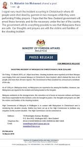 New zealand's government has recently introduced the electronic travel authority (eta) for citizens of over 60 countries, including malaysia. Dr Mahathir Mohamad On Twitter Malaysian Government Will Do Everything Possible To See That Malaysians There Are Safe Our Thoughts And Prayers Are With The Victims And Families Of The Shooting Incident