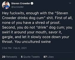 My kids will be fine. Steven Crowder Hey Fuckwits Enough With The Steven Crowder Drinks Dog Cum Shit First Of All None Of You Have A Shred Of Proof Second You Do Not Drink Dog Cum You