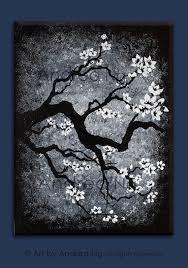 Black And White Acrylic Painting For Beginners Reserved For J Black And White Decor White Cherry Blossom Acrylic Painting Black Background Painting Acrylic Painting Canvas Cherry Blossom Painting Acrylic