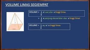 Rumus volume limas segitiga yaitu v = 1/3 x (1/2 x panjang x lebar ) x tinggi. Volume Limas Segiempat Youtube