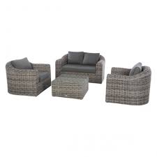 Ensemble en résine tressée à la main coloris gris foncé reflets marron glacé. Salon De Jardin Moorea 4 Places Aluminium Et Resine Hesperide