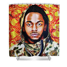 Kendrick Lamar Floral Portrait Original Acrylic Painting Shower Curtain