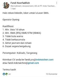 Andijm.logistics@gmail.com, cs@twinlogistics.co.id web untuk mengikuti info loker terbaru. Lowongan Kerja Pt Indo Taichen Textile Industry Operator Produksi Staff Purchasing Hr Recruitment And Talent Management Random Email Loker