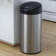 Home goods/kitchen & dining/kitchen storage/kitchen trash cans. Round Stainless Steel 13 Gallon Touchless Kitchen Trash Can Fastfurnishings Com