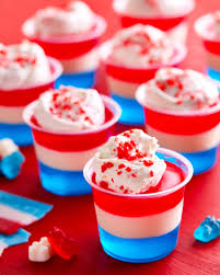 This red, white and blue jello dessert is perfect for a warm day because it's light and chilled, so no cooking required. 4 Easy Red White And Blue Recipes Jello Shot Recipes 4th Of July Desserts Recipes