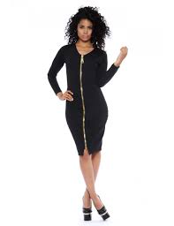 Black Long Sleeve Gold Zipper Front Bodycon Dress Bodycon Dress Shop Bodycon Dresses Women Bodycon Dress