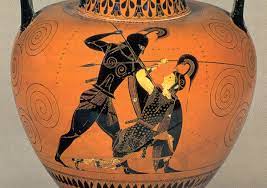 Exekias, anfora di Achille e Pentesilea, 530-525 a.C., ceramica a ...