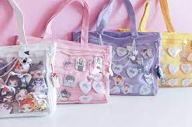 New Clear Ita Bag Mise Tote Bag Can Badge Keychain Cotton Rough Harajuku Style Bags Kawaii Bags Clear Plastic Handbags