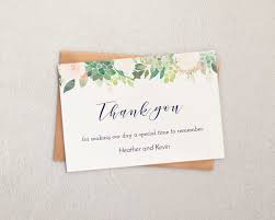 Wedding Thank You Cards Template Greenery Wedding Shower Thank You Notes Succulent Wedding Wedding Thank You Cards Wedding Thank You Thank You Card Template