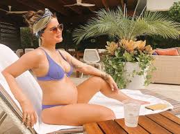 + net sustain edie nile ribbed bandeau bikini. Pregnant Stars In Bikinis Stars Show Off Their Bumps In Teeny Two Pieces People Com