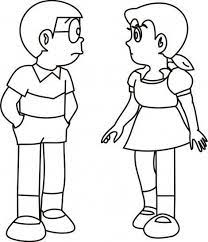 Shizuka And Nobita Free Colouring Picture To Print Cute Cartoon Drawings Free Coloring Pictures Easy Cartoon Drawings