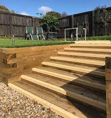 Buff Stair Nosing Compliments The Colour Of Timber Steps For A Garden Landscape Design In 2021 Stair Nosing Stairs Garden Landscape Design