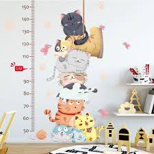 Cartoon Cat Animals Measure Wall Stickers For Kids Rooms Kindergarten Height Chart Ruler Decals Nursery Home Decor