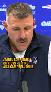 Mike Vrabel says the Patriots are placing LT Will Campbell
