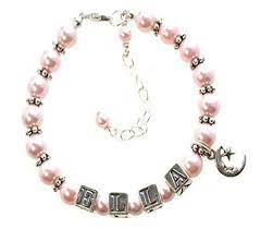 Amazon Com Baby Charm Bracelet Infant Jewelry Personalized Baby Bracelets Moon And Star Bracelet Swarovski Pearls Baby Shower Gifts Newborn Baby Gift Handmade Products