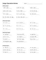 Use an integer strategy to find each answer. 12 Integer Operation Worksheet Pdf Integer Operations Review Name Adding Integers 1 85 96 2 80 57 3 86 38 4 22 41 5 18 45 6 32 48 7 6 33 Course Hero