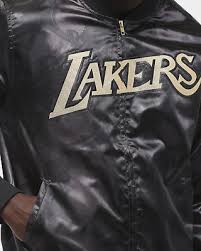 Adidas originals qk9v85k la lakers bomber jacket purple gold mens. Mitchell Ness Los Angeles Lakers Gold Toile Golden Black Satin Jacket 4xl Ebay