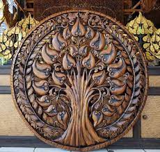 47 Inch Carved Wood Tree Bodhi Tree Of Life Lotus Flower Etsy Carved Wood Wall Art Wood Wall Hanging Art Wood Art Panels