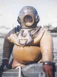 Deep diver helmet is a costume hat. Working Helmets Ready To Dive