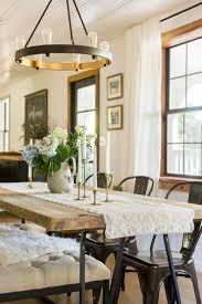 Rustic Table Edison Bulb Chandelier With Bench Industrial Style Seating Farmhouse Dining Room Dining Room Decor Dining Room Industrial