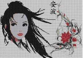 Geisha Au Fleurs Grille De Point De Croix Cross Stitching Cross Stitch Cross Stitch Angels