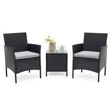 The tables can actually be used in a variety of ways; Suncrown 3 Piece Patio Furniture Outdoor Bistro Set 2 Wicker Chairs With Glass Top Table All Weather Black Wicker And Thick Cushions Garden Backyard Walmart Com Walmart Com