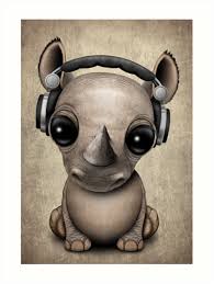 Cute Baby Rhino Dj Wearing Headphones Art Print By Jeff Bartels In 2021 Cute Animal Drawings Kawaii Cute Animal Illustration Cute Animal Drawings