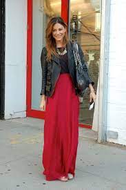 Daily Outfit Idea Toughen Up Your Long Flirty Skirt Maxi Skirt Outfits Fashion Red Long Skirt